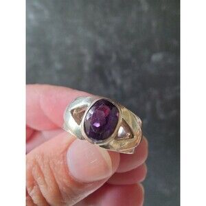 925 Sterling Silver Oval Amethyst Ring Size US 5.25 Vintage READ Description